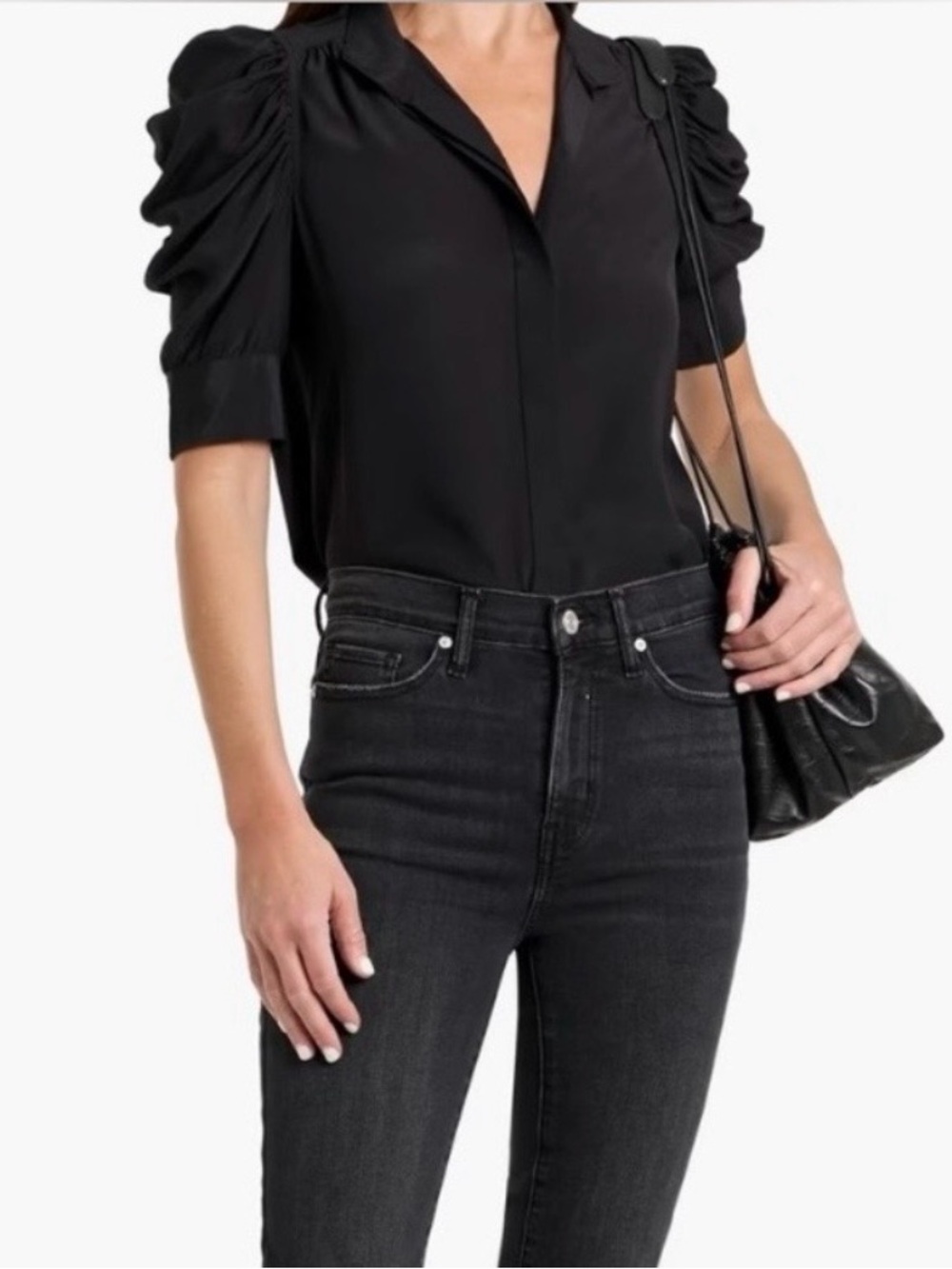 Frame | Gillian Puff-Sleeve Silk Top - Picture 2 of 8